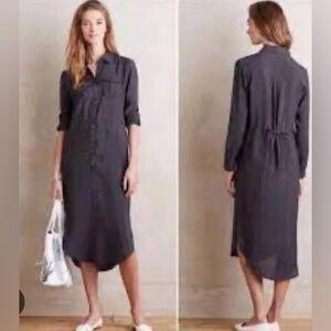 MAUVE Anthropology Jemima Utility Drawstring Midi Shirt Dress in Carbon Gray 6